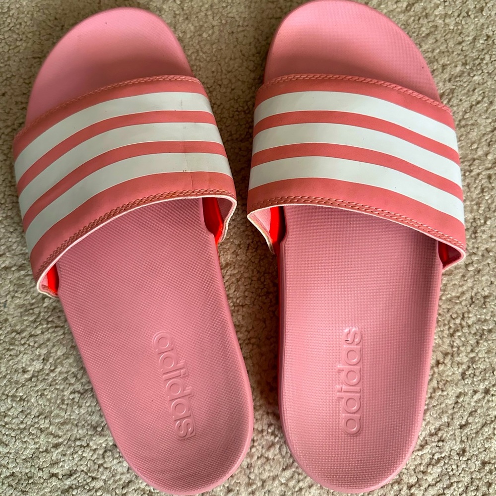 Adidas pink Slides size 9.